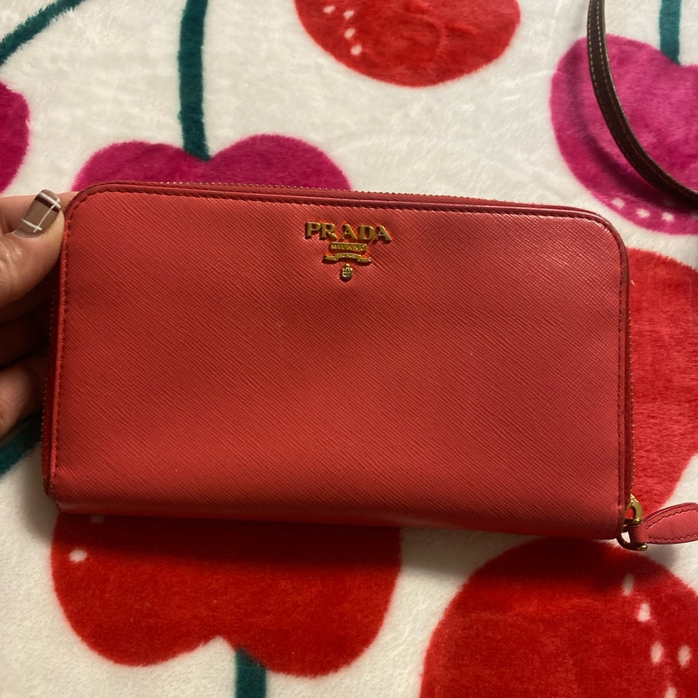 Prada Pink Leather Wallet with Gold Logo